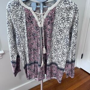 Vintage America Black and red boho Patterned Blouse